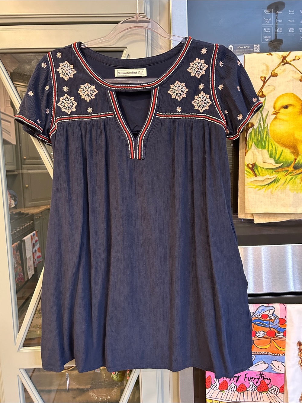 Abercrombie & Fitch Navy Blue Embroidered Short Sleeve Dress Tunic XSP